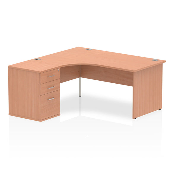 Impulse 1800mm Left Crescent Desk Beech Top Panel End Leg Workstation 600 Deep Desk High Pedestal Bundle