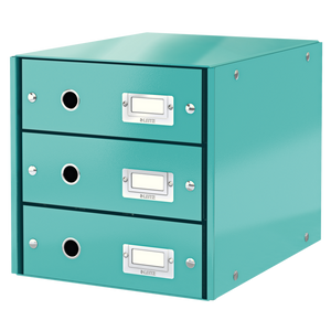 Leitz WOW Click & Store Drawer Cabinet (3 drawers).  With thumbholes and label holders. For A4 formats. Ice Blue.