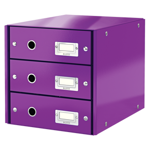 Leitz WOW Click & Store Drawer Cabinet (3 drawers).  With thumbholes and label holders. For A4 formats. Purple.