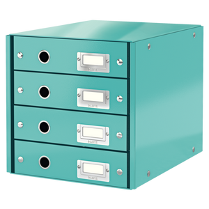 Leitz WOW Click & Store Drawer Cabinet (4 drawers). With thumbholes and label holders. For A4 formats. Ice Blue.