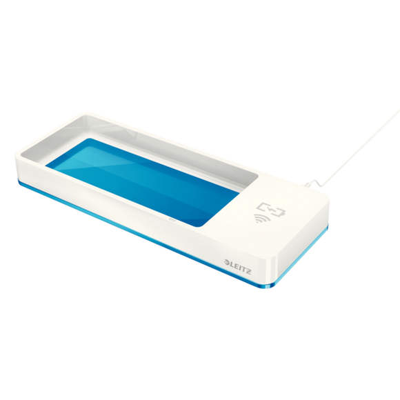 Leitz WOW Desk Organiser with Inductive Charger. White/blue.