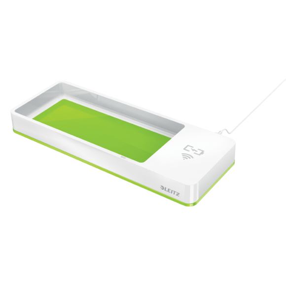 Leitz WOW Desk Organiser with Inductive Charger. White/green.