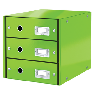 Leitz WOW Click & Store Drawer Cabinet (3 drawers).  With thumbholes and label holders. For A4 formats. Green.