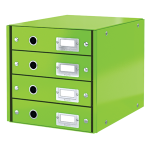 Leitz WOW Click & Store Drawer Cabinet (4 drawers). With thumbholes and label holders. For A4 formats. Green.