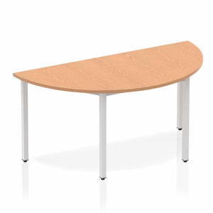 Impulse 1600mm Semi-Circle Table Oak Top Silver Box Frame Leg