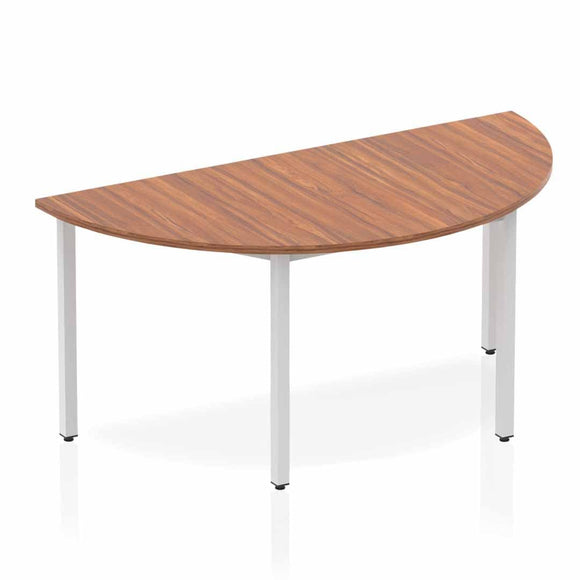 Impulse 1600mm Semi-Circle Table Walnut Top Silver Box Frame Leg