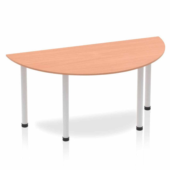 Impulse 1600mm Semi-Circle Table Beech Top Silver Post Leg