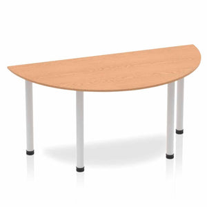 Impulse 1600mm Semi-Circle Table Oak Top Silver Post Leg