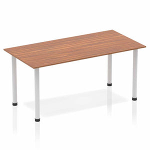 Impulse 1600mm Straight Table Walnut Top Silver Post Leg