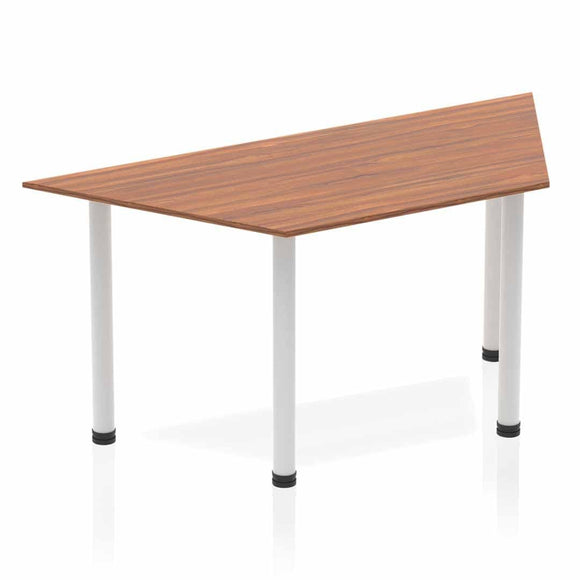 Impulse 1600mm Trapezium Walnut Top Silver Post Leg