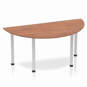 Impulse 1600mm Semi-Circle Table Walnut Top Silver Post Leg