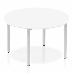 Impulse 1200mm Round Table White Top Silver Box Frame Leg