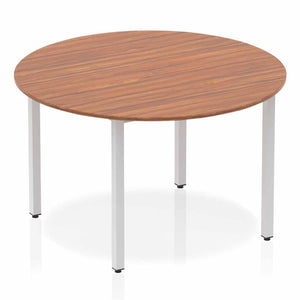 Impulse 1200mm Round Table Walnut Top Silver Box Frame Leg