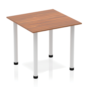 Impulse 800mm Square Table Walnut Top Silver Post Leg