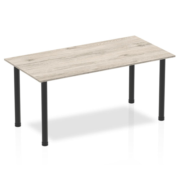 Impulse 1600mm Straight Table Grey Oak Top Black Post Leg