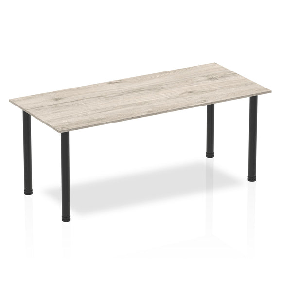 Impulse 1800mm Straight Table Grey Oak Top Black Post Leg