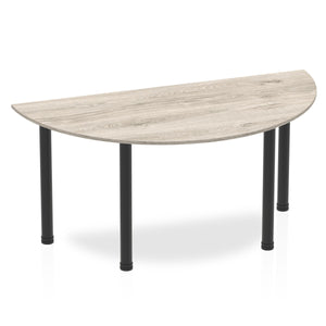 Impulse 1600mm Semi-Circle Table Grey Oak Top Black Post Leg