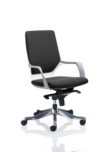 Xenon Executive Chair White Shell Black Fabric Medium Back With Arms