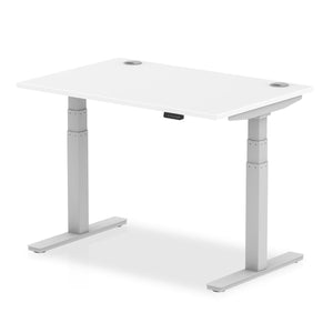 Air 1200 x 800mm Height Adjustable Desk White Top Cable Ports Silver Leg