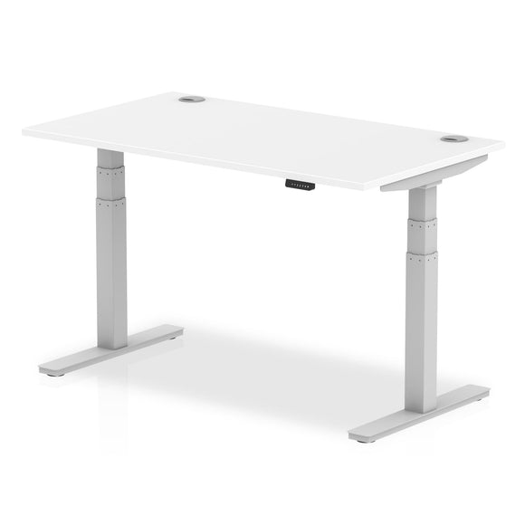 Air 1400 x 800mm Height Adjustable Desk White Top Cable Ports Silver L ...