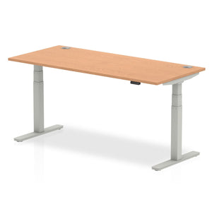 Air 1800 x 800mm Height Adjustable Desk Oak Top Cable Ports Silver Leg