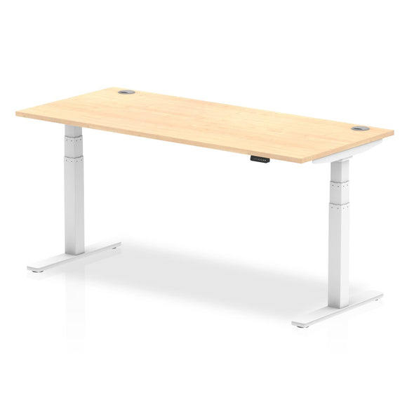 Air 1800 x 800mm Height Adjustable Desk Maple Top Cable Ports White Leg