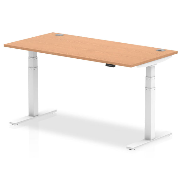 Air 1600 x 800mm Height Adjustable Desk Oak Top Cable Ports White Leg