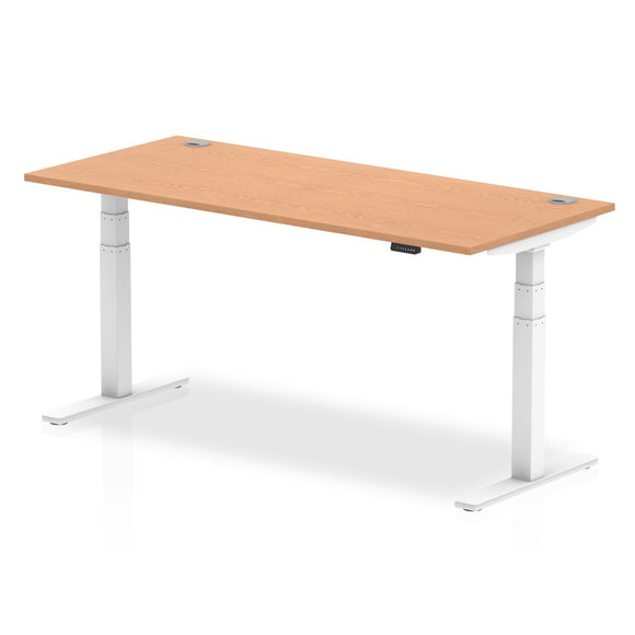 Air 1800 x 800mm Height Adjustable Desk Oak Top Cable Ports White Leg