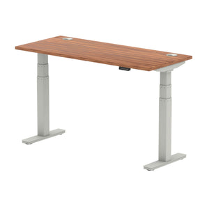 Air 1400 x 600mm Height Adjustable Desk Walnut Top Cable Ports Silver Leg