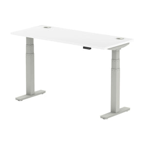 Air 1400 x 600mm Height Adjustable Desk White Top Cable Ports Silver Leg