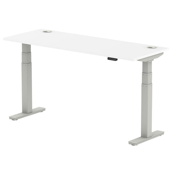 Air 1600 x 600mm Height Adjustable Desk White Top Cable Ports Silver Leg