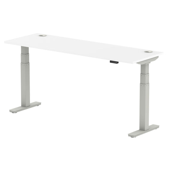 Air 1800 x 600mm Height Adjustable Desk White Top Cable Ports Silver Leg