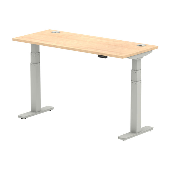 Air 1400 x 600mm Height Adjustable Desk Maple Top Cable Ports Silver Leg