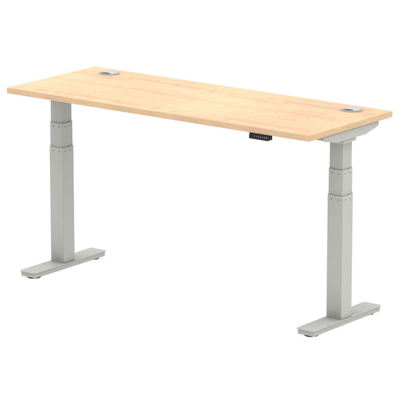 Air 1600 x 600mm Height Adjustable Desk Maple Top Cable Ports Silver Leg