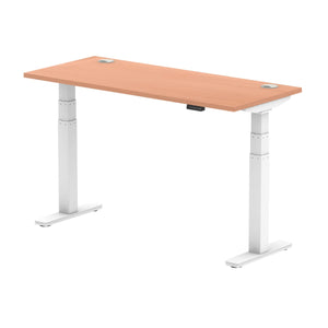 Air 1400 x 600mm Height Adjustable Desk Beech Top Cable Ports White Leg