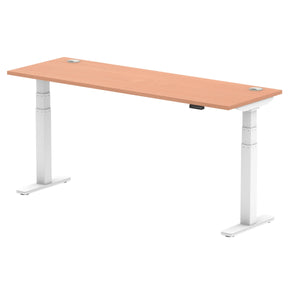 Air 1800 x 600mm Height Adjustable Desk Beech Top Cable Ports White Leg