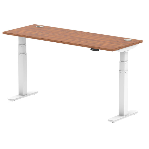 Air 1600 x 600mm Height Adjustable Desk Walnut Top Cable Ports White Leg