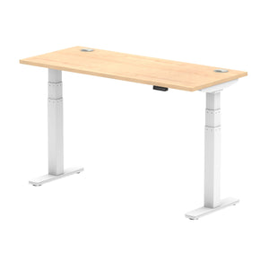 Air 1400 x 600mm Height Adjustable Desk Maple Top Cable Ports White Leg