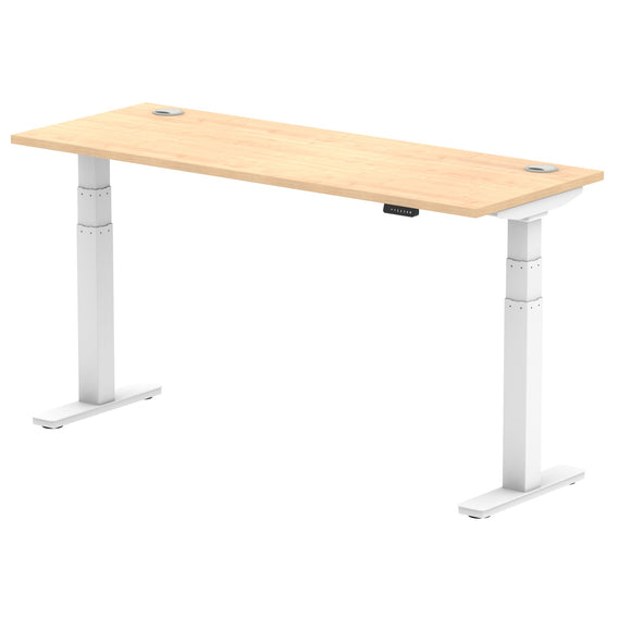 Air 1600 x 600mm Height Adjustable Desk Maple Top Cable Ports White Leg