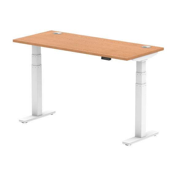 Air 1400 x 600mm Height Adjustable Desk Oak Top Cable Ports White Leg