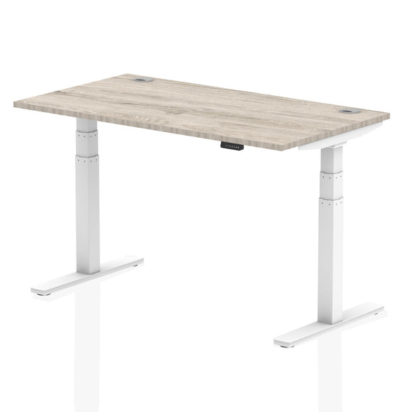 Air 1400 x 800mm Height Adjustable Desk Grey Oak Top Cable Ports White Leg