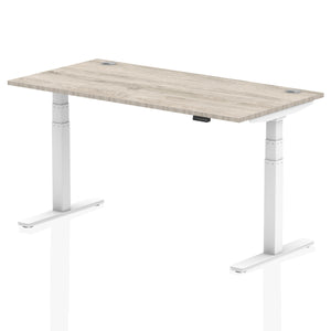 Air 1600 x 800mm Height Adjustable Desk Grey Oak Top Cable Ports White Leg