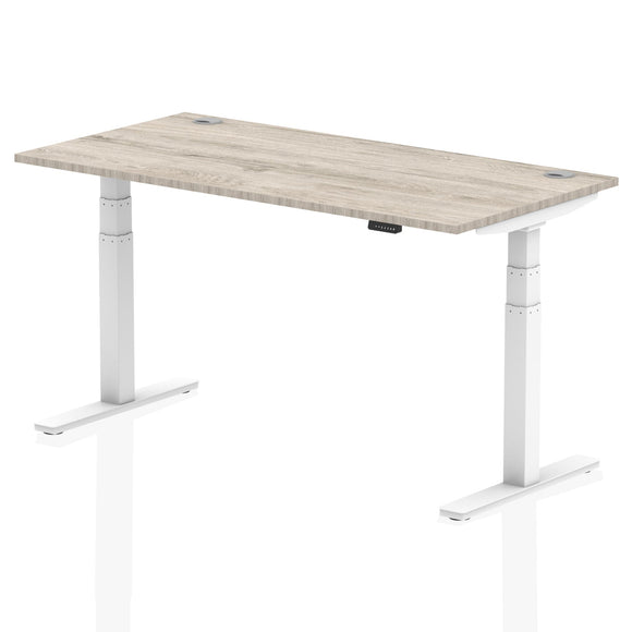 Air 1600 x 800mm Height Adjustable Desk Grey Oak Top Cable Ports White Leg