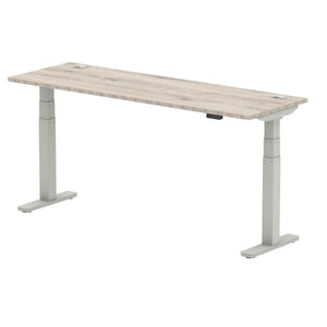 Air 1800 x 600mm Height Adjustable Desk Grey Oak Top Cable Ports Silver Leg