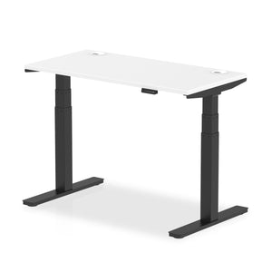 Air 1200 x 600mm Height Adjustable Desk White Top Cable Ports Black Leg