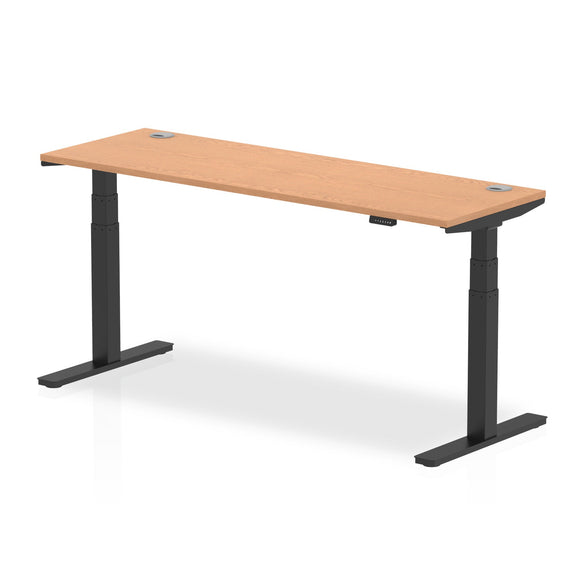 Air 1800 x 600mm Height Adjustable Desk Oak Top Cable Ports Black Leg