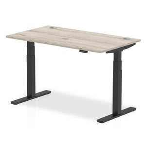 Air 1400 x 800mm Height Adjustable Desk Grey Oak Top Cable Ports Black Leg