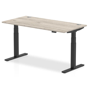 Air 1600 x 800mm Height Adjustable Desk Grey Oak Top Cable Ports Black Leg