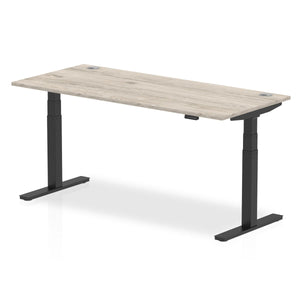 Air 1800 x 800mm Height Adjustable Desk Grey Oak Top Cable Ports Black Leg