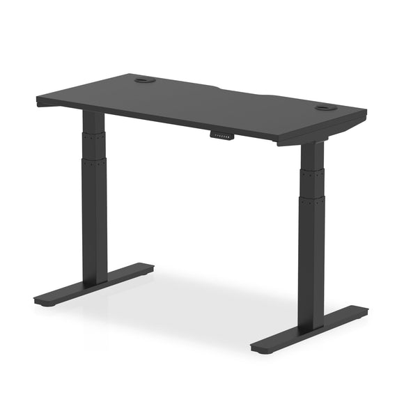 Air Black Series 1200 x 600mm Height Adjustable Desk Black Top with Cable Ports Black Leg